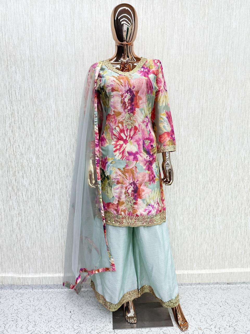 MELODY 1143 TO 1146 CHINON EMBROIDERY WORK PALAZZO TYPE SUIT THIS FESTIVAL TREND ONLINE